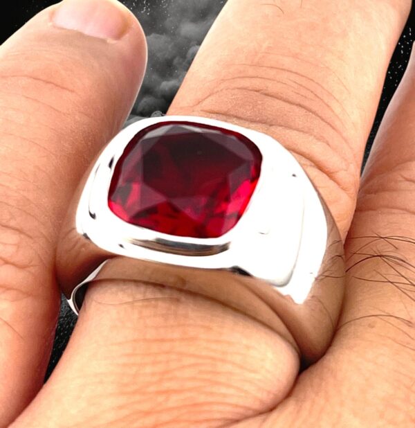 925 Sterling Silver Red Ruby Men’s Ring - Image 3