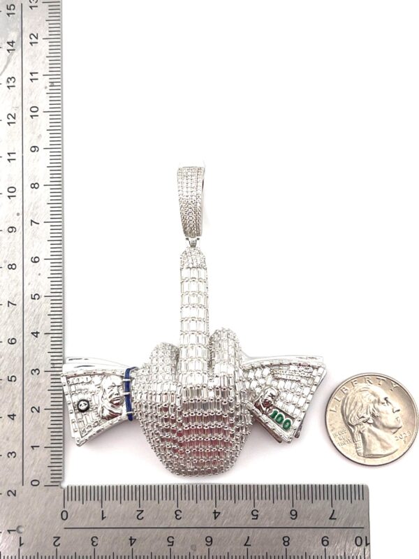 925 Sterling Silver Moissanite "Dollar Middle Finger" Pendant - Image 4