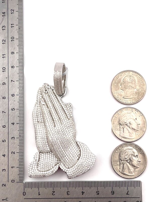 925 Sterling Sliver Moissanite Praying Hands Pendant - Image 4