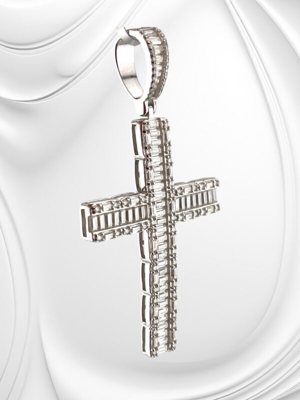 925 Sterling Sliver Moissanite "CROSS" Pendant - Image 2