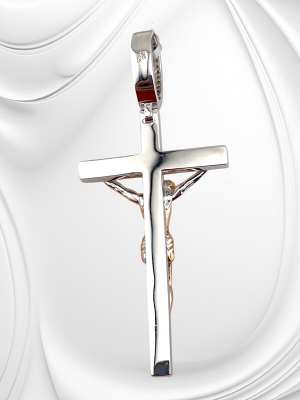 925 Sterling Sliver Moissanite "CRUCIFIX" Rose GP Pendant - Image 2