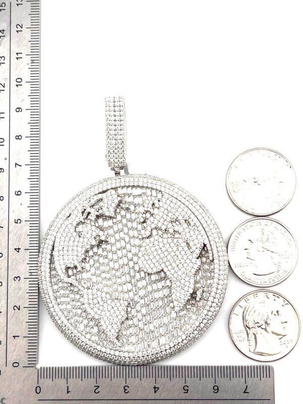 925 Sterling Sliver 27.4Ctw VVS2 Moissanite "World Map Medallion" Pendant - Image 4