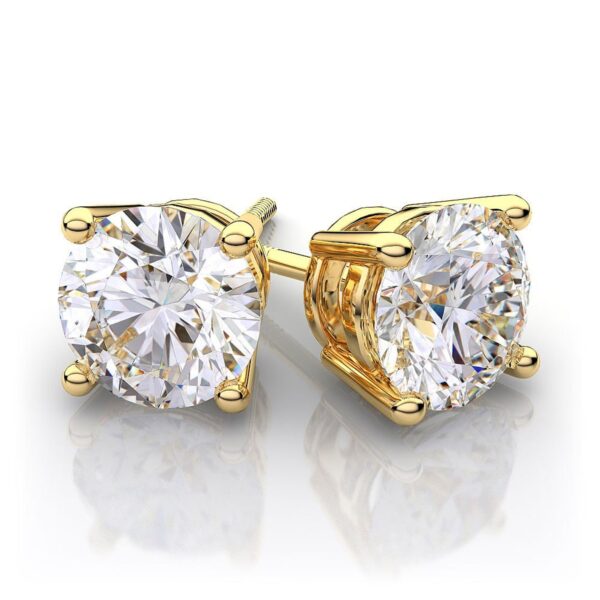 1.53Ctw VS2 G-H Diamond Solitaire Studs Earrings 14K Yellow Gold - Image 4