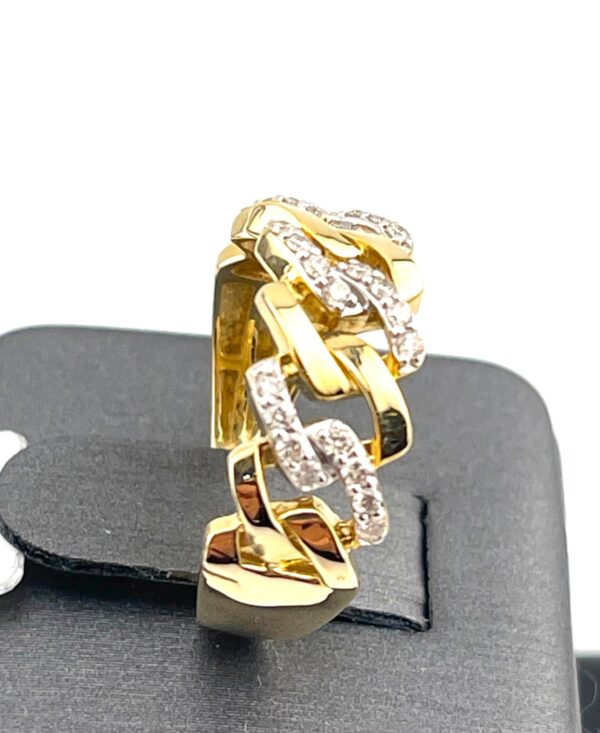 14K Yellow Gold Cuban Link Diamond Ring DIA 0.25Ctw Rd - Image 2